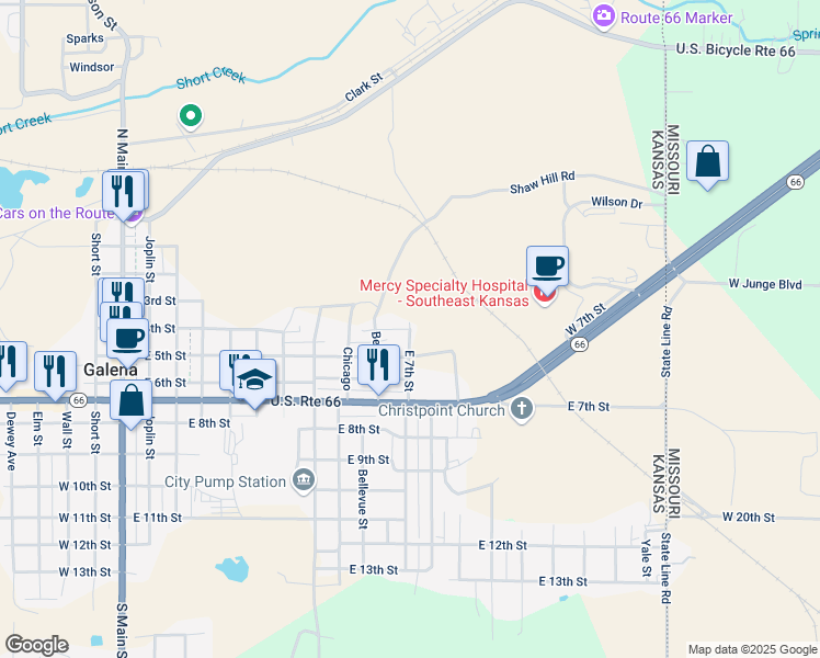 map of restaurants, bars, coffee shops, grocery stores, and more near 1001 East 4th Street in Galena