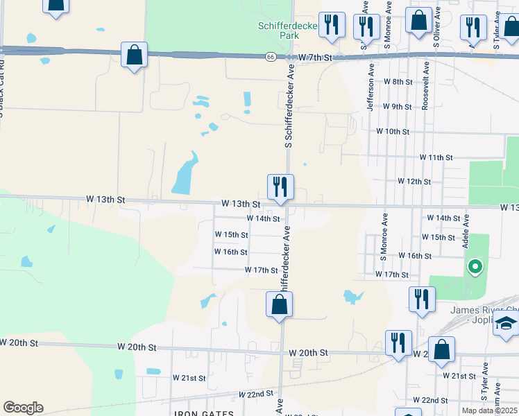 map of restaurants, bars, coffee shops, grocery stores, and more near 2926 Junge Boulevard in Joplin