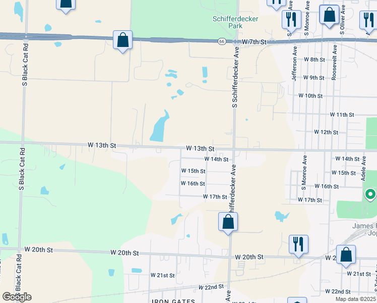 map of restaurants, bars, coffee shops, grocery stores, and more near 3011 West 14th Street in Joplin
