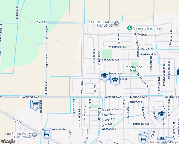map of restaurants, bars, coffee shops, grocery stores, and more near 173 Driftwood Court in Los Banos