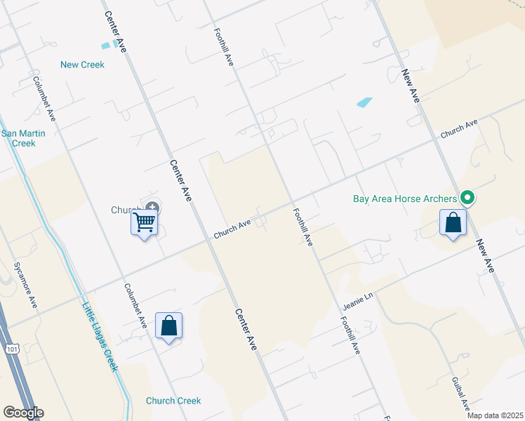 map of restaurants, bars, coffee shops, grocery stores, and more near 1615 Church Avenue in Gilroy