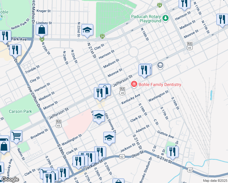 map of restaurants, bars, coffee shops, grocery stores, and more near 2000-2098 Broadway Street in Paducah