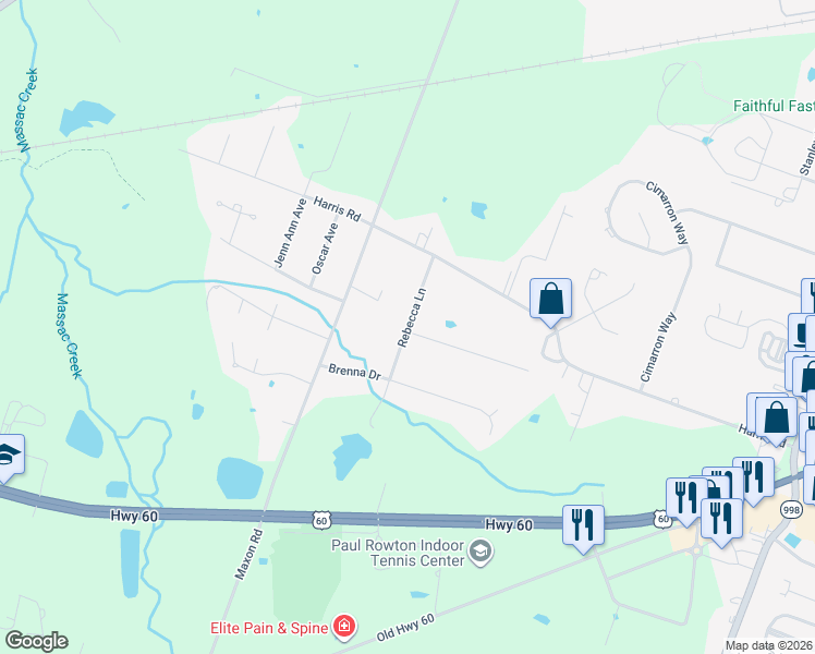 map of restaurants, bars, coffee shops, grocery stores, and more near Rebecca Lane in Paducah