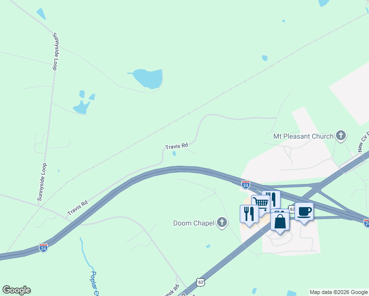 map of restaurants, bars, coffee shops, grocery stores, and more near Travis Road in Kuttawa