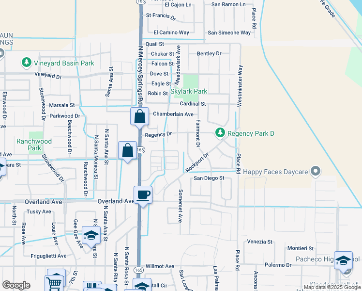 map of restaurants, bars, coffee shops, grocery stores, and more near 524 Castlerock Court in Los Banos