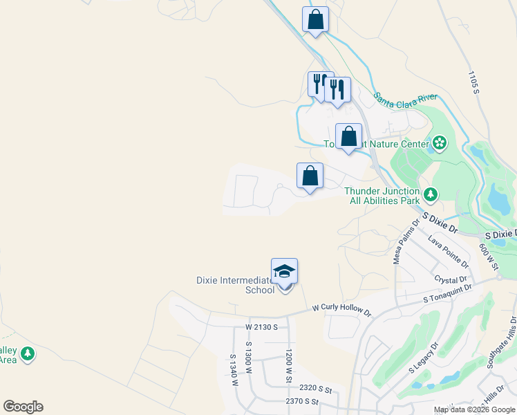 map of restaurants, bars, coffee shops, grocery stores, and more near 1259 Province Way in St. George