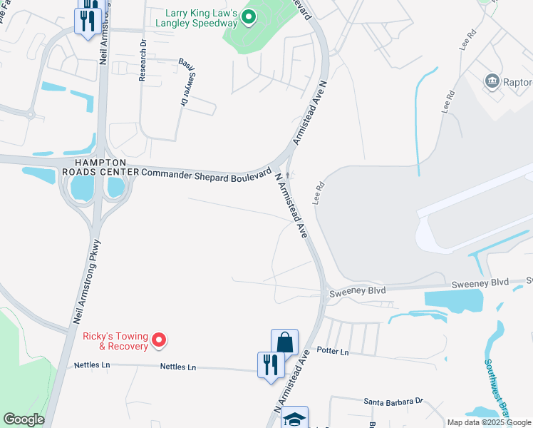 map of restaurants, bars, coffee shops, grocery stores, and more near 44 Tidewater Drive in Hampton