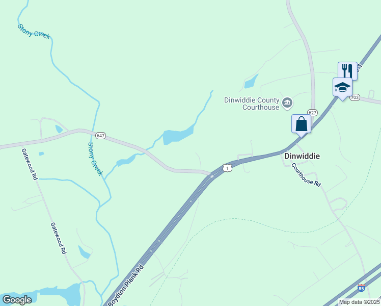 map of restaurants, bars, coffee shops, grocery stores, and more near 17904 Nash Road in Dinwiddie