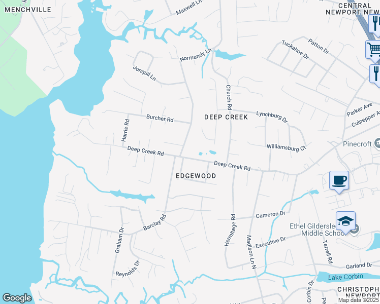 map of restaurants, bars, coffee shops, grocery stores, and more near in Newport News