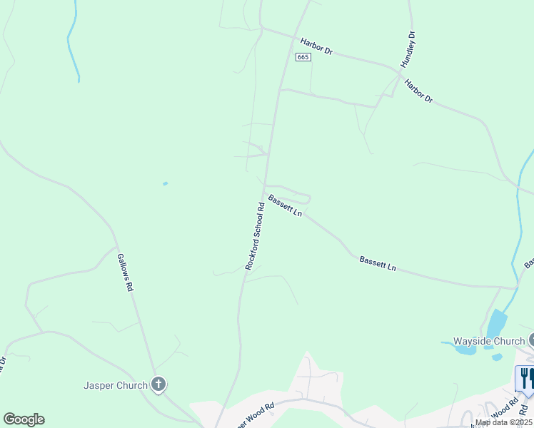map of restaurants, bars, coffee shops, grocery stores, and more near 13904 Rockford School Road in Hurt