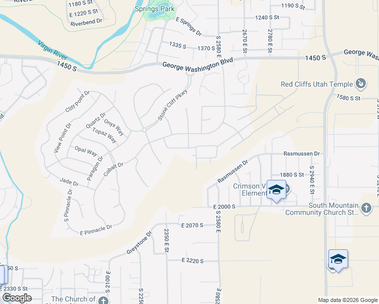 map of restaurants, bars, coffee shops, grocery stores, and more near 2464 East Granite Way in St. George