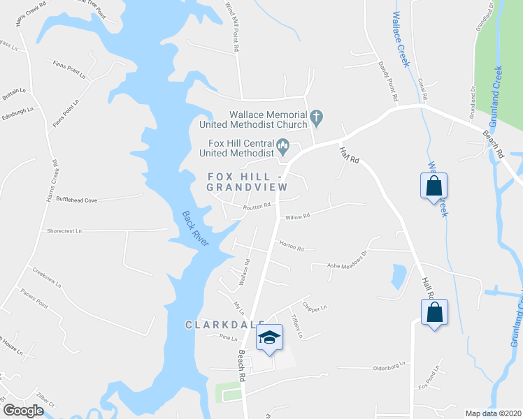 map of restaurants, bars, coffee shops, grocery stores, and more near 7 Routten Road in Hampton