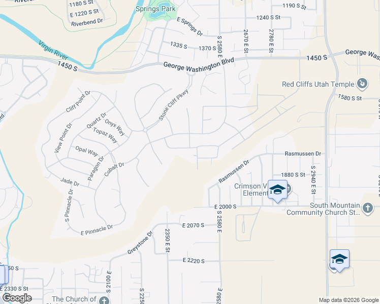 map of restaurants, bars, coffee shops, grocery stores, and more near 2464 East Granite Way in St. George