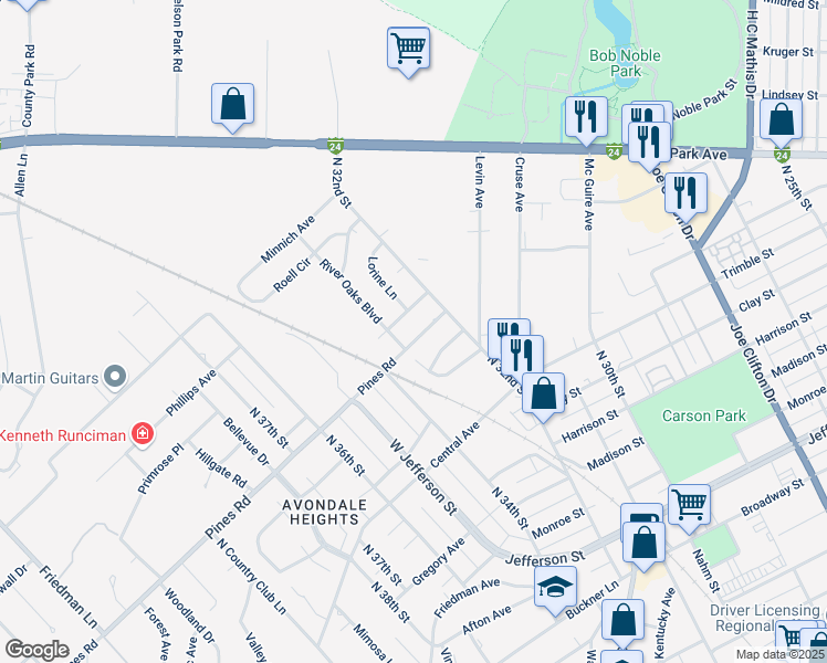 map of restaurants, bars, coffee shops, grocery stores, and more near 3311 Rucker Avenue in Paducah