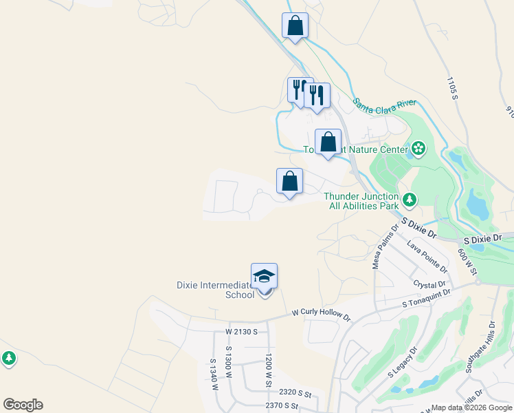 map of restaurants, bars, coffee shops, grocery stores, and more near 1259 Province Way in St. George