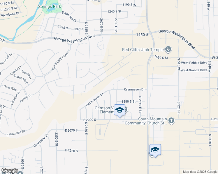 map of restaurants, bars, coffee shops, grocery stores, and more near 2745 Rasmussen Drive in St. George