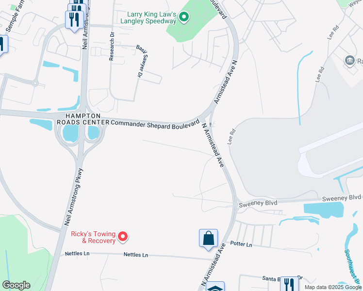 map of restaurants, bars, coffee shops, grocery stores, and more near 44 Tidewater Drive in Hampton