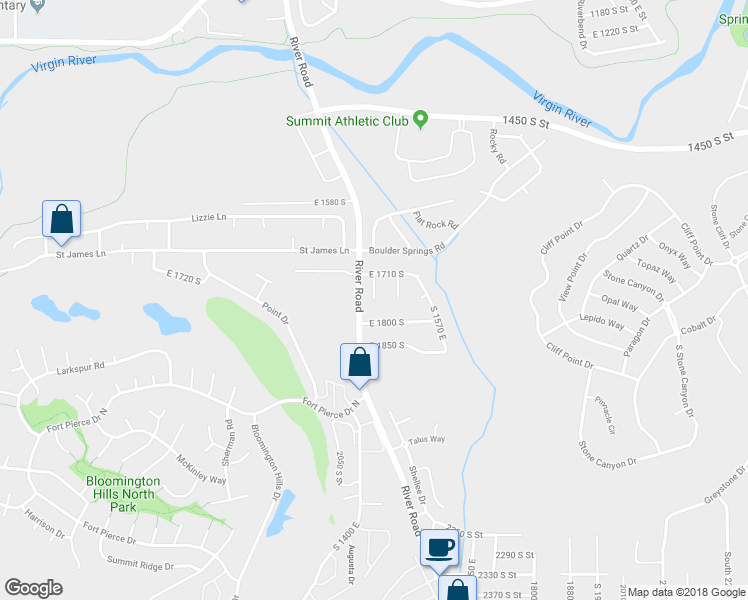 map of restaurants, bars, coffee shops, grocery stores, and more near 1799 South 1430 E C in Saint George