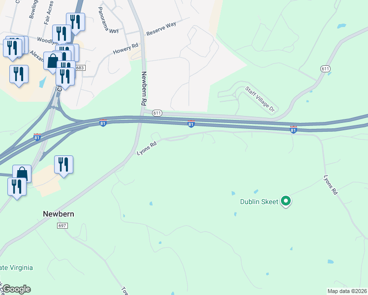 map of restaurants, bars, coffee shops, grocery stores, and more near 5470 Lyons Road in Dublin