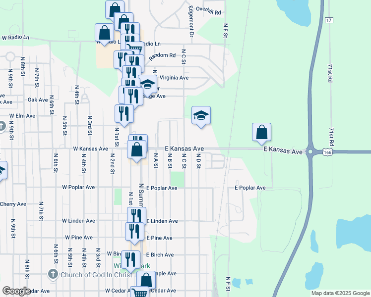 map of restaurants, bars, coffee shops, grocery stores, and more near 400 East Kansas Avenue in Arkansas City