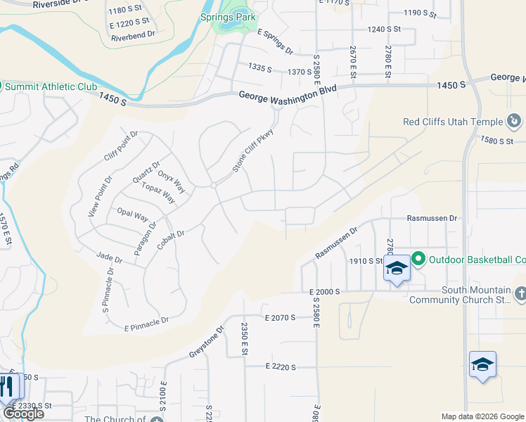 map of restaurants, bars, coffee shops, grocery stores, and more near 2401 Granite Way in St. George