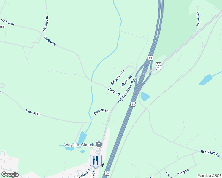 map of restaurants, bars, coffee shops, grocery stores, and more near 100 Ridgeview Road in Hurt