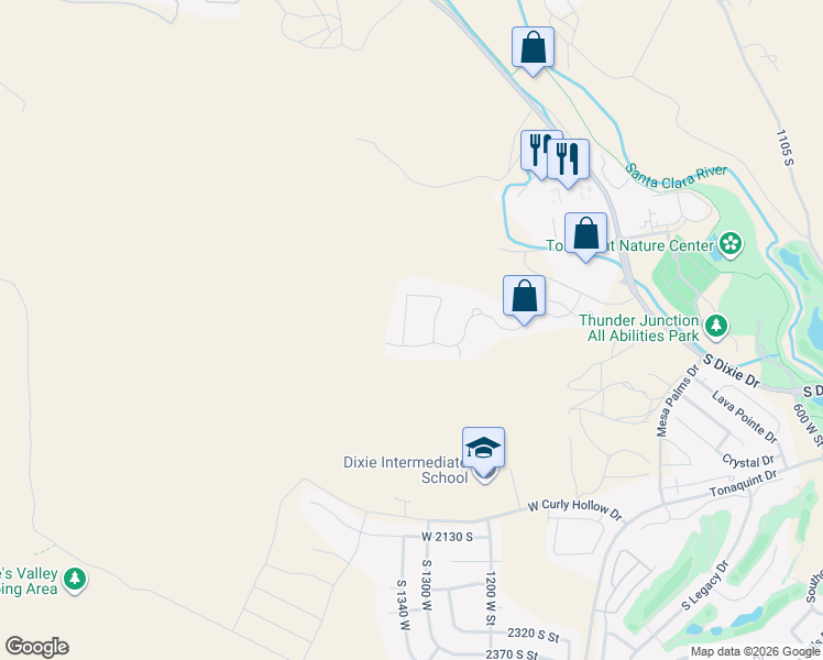 map of restaurants, bars, coffee shops, grocery stores, and more near 1756 South 1310 in St. George