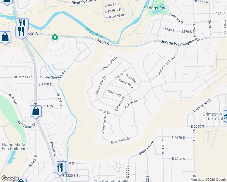 map of restaurants, bars, coffee shops, grocery stores, and more near 2003 Opal Way in St. George