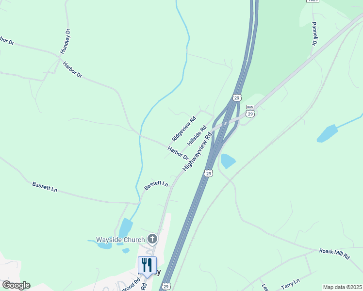 map of restaurants, bars, coffee shops, grocery stores, and more near 103 Hillside Road in Hurt