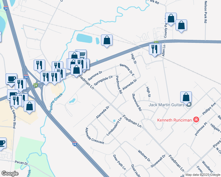 map of restaurants, bars, coffee shops, grocery stores, and more near 1334 Charleston Drive in Paducah