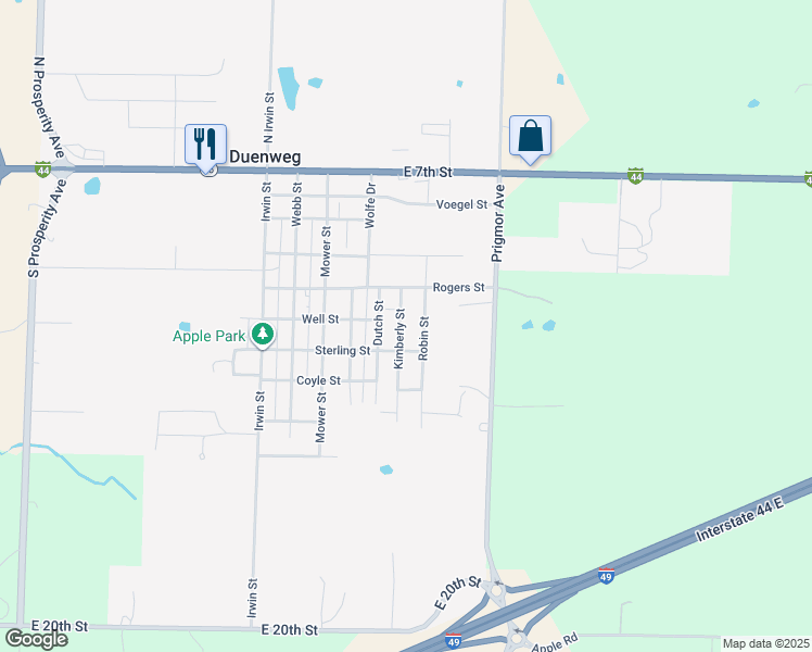 map of restaurants, bars, coffee shops, grocery stores, and more near 600 Kymberlee Ln in Joplin