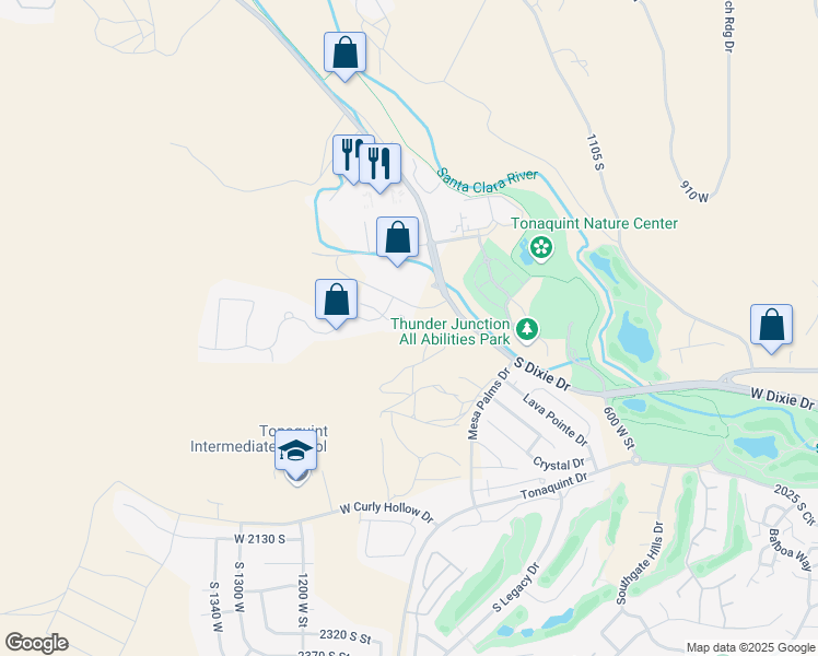 map of restaurants, bars, coffee shops, grocery stores, and more near 1055 Province Way in St. George