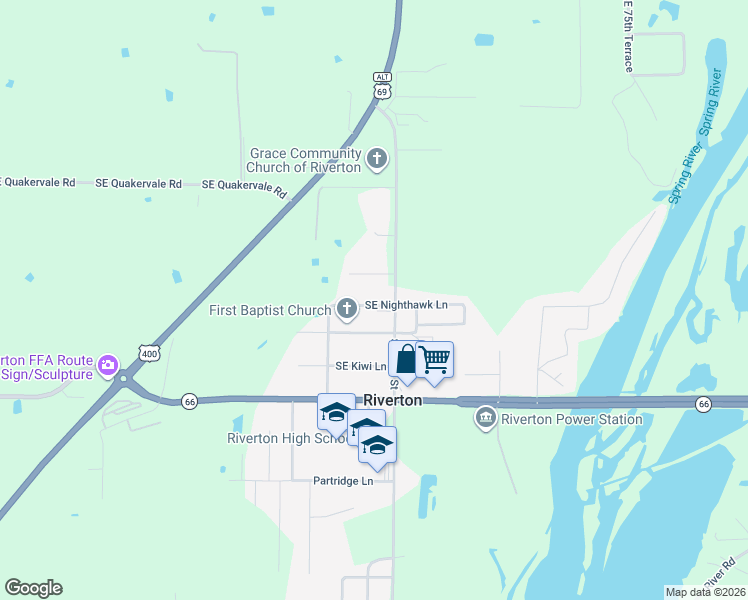 map of restaurants, bars, coffee shops, grocery stores, and more near 6949 Southeast Nighthawk Lane in Riverton