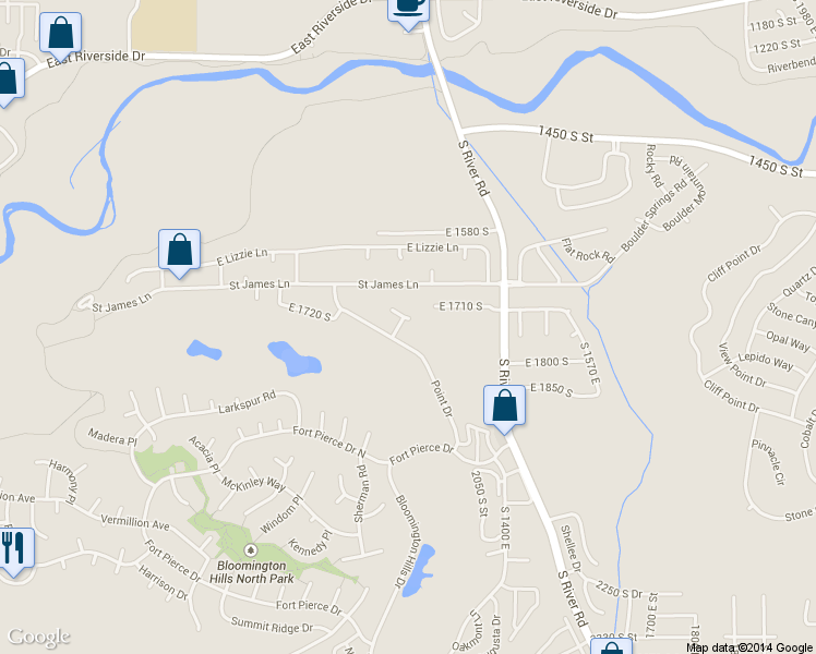 map of restaurants, bars, coffee shops, grocery stores, and more near 1742 Cottam Ct in St George