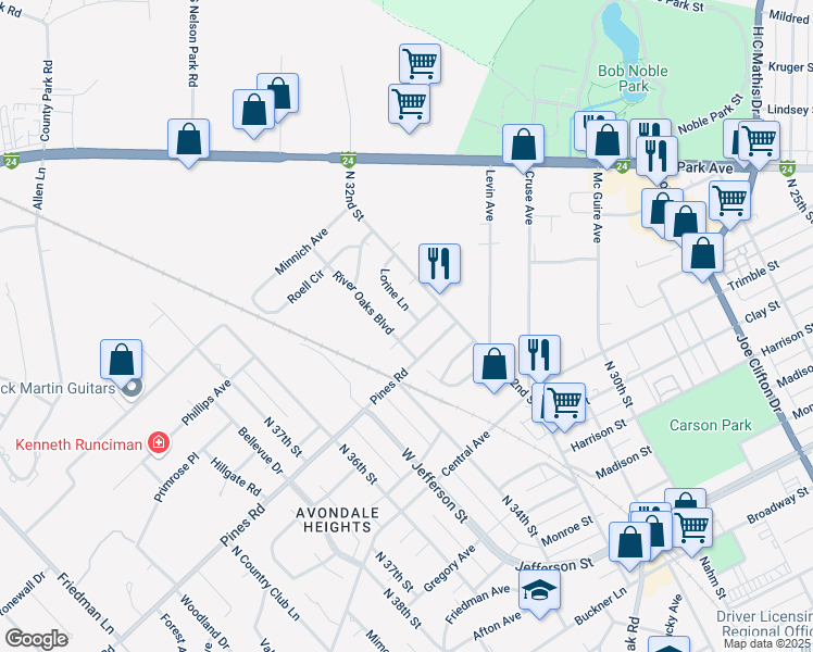 map of restaurants, bars, coffee shops, grocery stores, and more near 3311 Rucker Avenue in Paducah