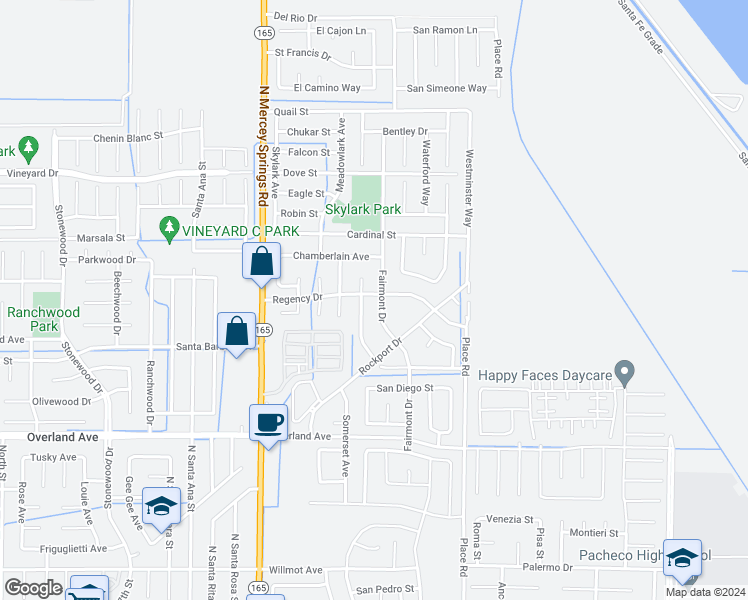 map of restaurants, bars, coffee shops, grocery stores, and more near 527 Fairmont Drive in Los Banos