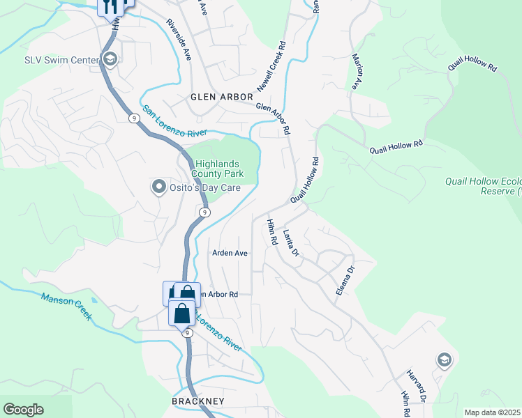 map of restaurants, bars, coffee shops, grocery stores, and more near 8633 Glen Arbor Road in Ben Lomond