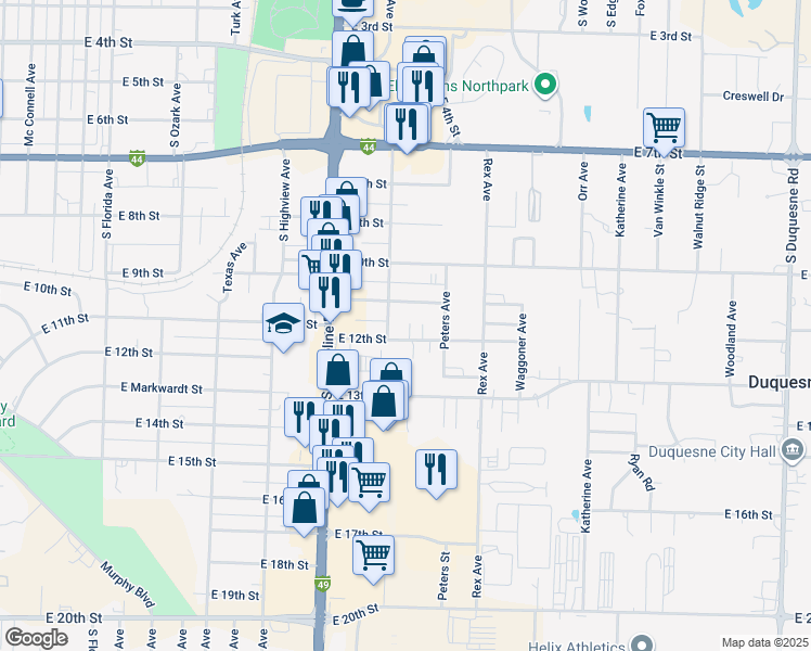 map of restaurants, bars, coffee shops, grocery stores, and more near 3111 East 12th Street in Joplin