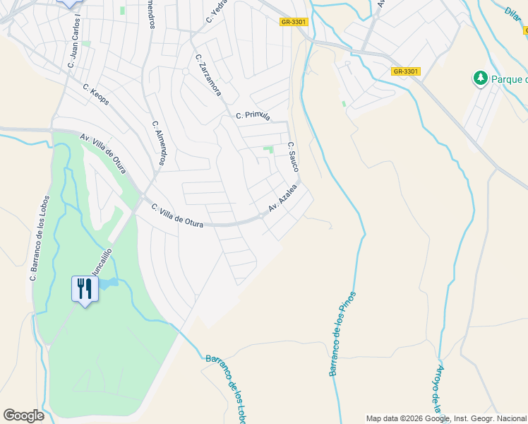 map of restaurants, bars, coffee shops, grocery stores, and more near 95B Avenida Azalea in Granada