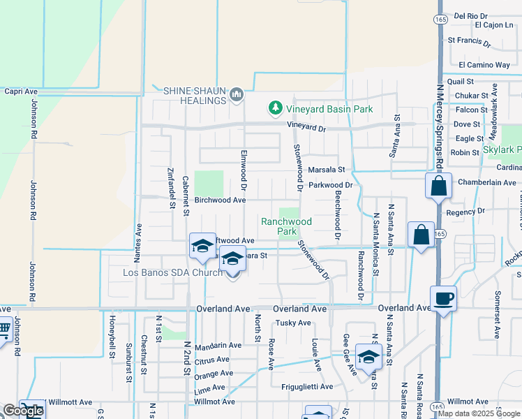 map of restaurants, bars, coffee shops, grocery stores, and more near 532 Datewood Court in Los Banos