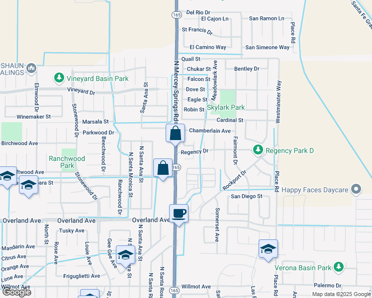 map of restaurants, bars, coffee shops, grocery stores, and more near 1357 Cardiff Street in Los Banos