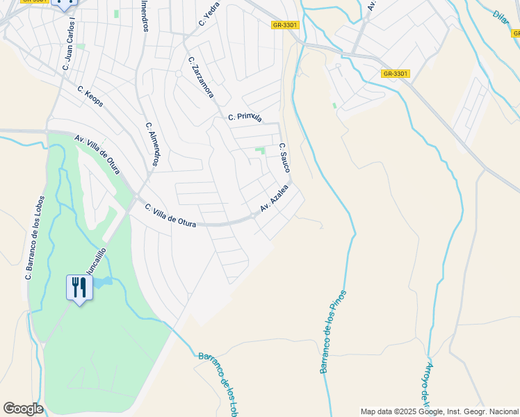 map of restaurants, bars, coffee shops, grocery stores, and more near 95B Avenida Azalea in Granada