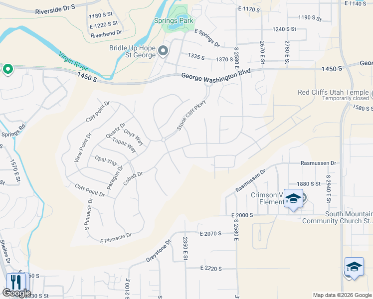 map of restaurants, bars, coffee shops, grocery stores, and more near 1709 Granite Way in St. George