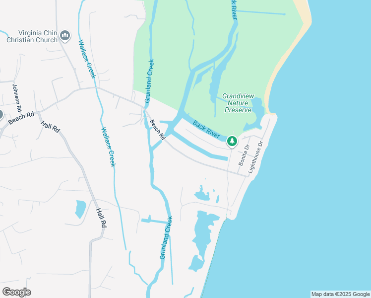 map of restaurants, bars, coffee shops, grocery stores, and more near 1711 Beach Road in Hampton