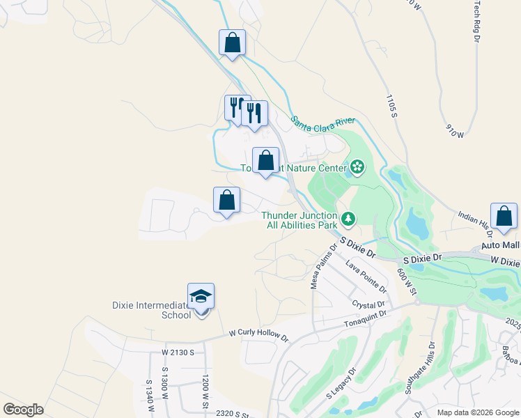 map of restaurants, bars, coffee shops, grocery stores, and more near in St. George