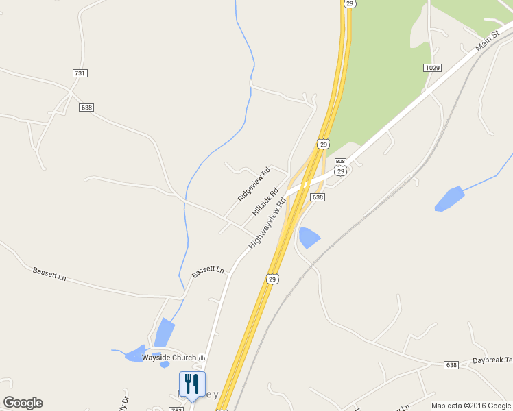 map of restaurants, bars, coffee shops, grocery stores, and more near 109 Hillside Road in Hurt