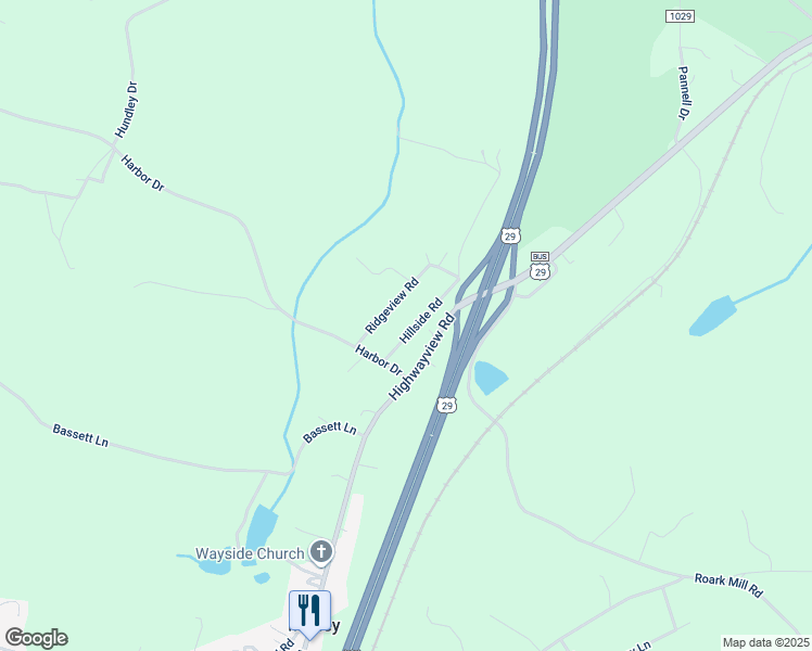 map of restaurants, bars, coffee shops, grocery stores, and more near 109 Hillside Road in Hurt