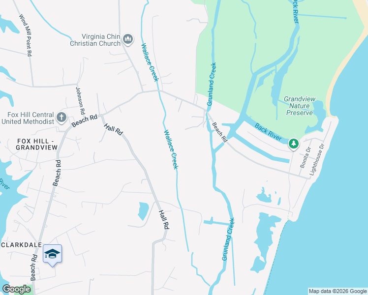 map of restaurants, bars, coffee shops, grocery stores, and more near 950 Beach Road in Hampton