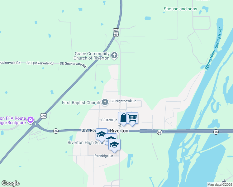 map of restaurants, bars, coffee shops, grocery stores, and more near 6949 Southeast Nighthawk Lane in Riverton