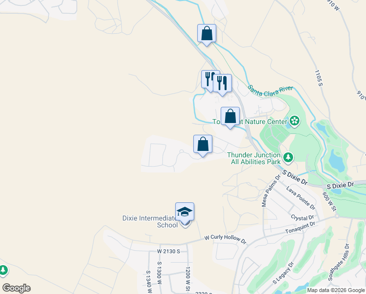 map of restaurants, bars, coffee shops, grocery stores, and more near 1218 Province Way in St. George